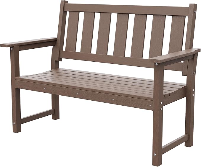 HDPE Outdoor Bench – 50'' Weatherproof Durable Garden Bench, 2-Person Park Bench, Multi-Purpose Design Ideal for Porch, Patio, Church, and School (Brown)