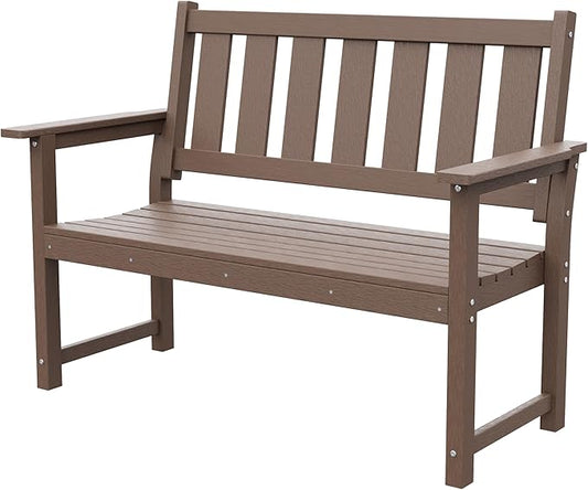 HDPE Outdoor Bench – 50'' Weatherproof Durable Garden Bench, 2-Person Park Bench, Multi-Purpose Design Ideal for Porch, Patio, Church, and School (Brown)