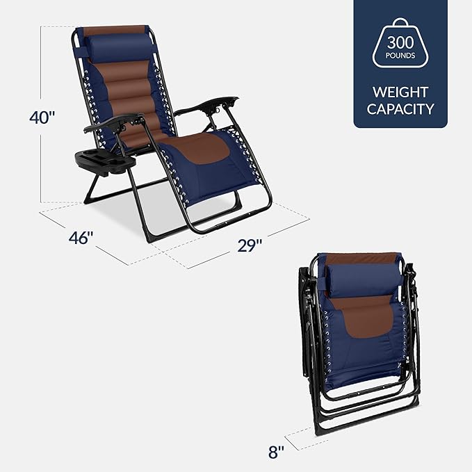 Best Choice Products Oversized Padded Zero Gravity Chair, Folding Outdoor Patio Recliner - Photo 3