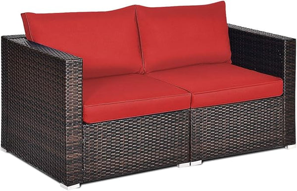 Tangkula 2 Seat Outdoor Wicker Loveseat Sofa Set, Modular PE Rattan 2 Pieces Outdoor Wicker Corner Sofa - Photo 1