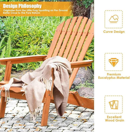 Giantex Wooden Adirondack Chair Outdoor Lounger Chair, Folding Adirondack Chairs 400 lbs Weight Capacity for Patio, Garden, Deck, Porch, Lawn, Oversized Backyard Seating Fire Pit Chairs