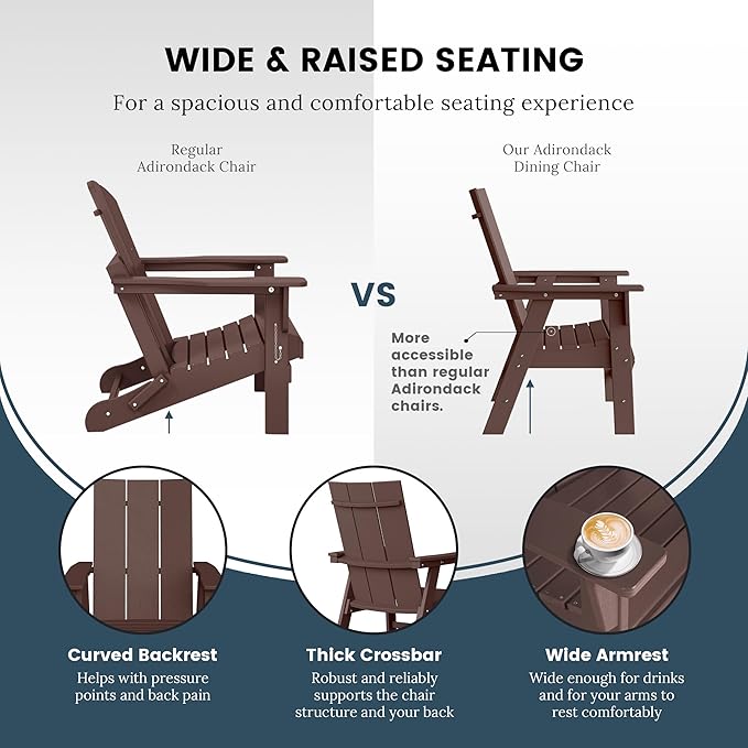 WO WESTIN OUTDOOR HDPE Shoreside Modern Curveback Adirondack Dining Chair,Dark Brown