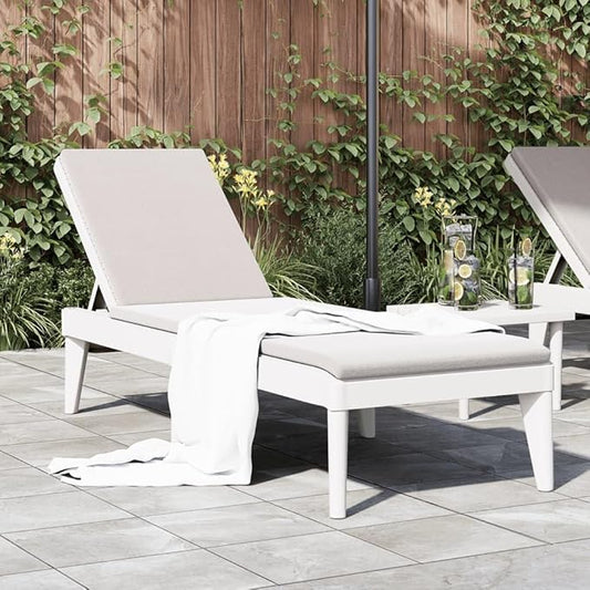 White Polypropylene Sun Lounger 23.6x73.2x11.4in Outdoor Reclining Chaise for Patio Pool Garden Balcony, Lightweight Folding Pool Lounge Chair with Multi-Position Backrest