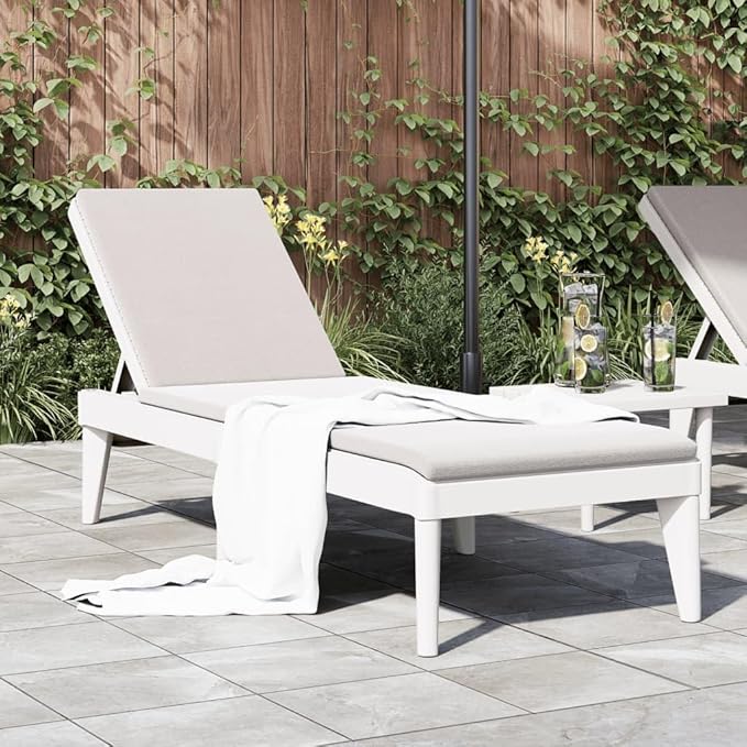 Adjustable White PP Sun Lounger 73.2L x 23.6W Modern Outdoor Chaise with Multi-Position Backrest Lightweight Poolside - Photo 2
