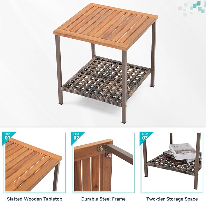 Verano Garden 3 Pieces Rocking Bistro Set, Outdoor Conversation Bistro Chairs and Table Set with Wood Armrest and Soft Cushions, Small Porch Set Balcony Set for Garden, Patio, Yard