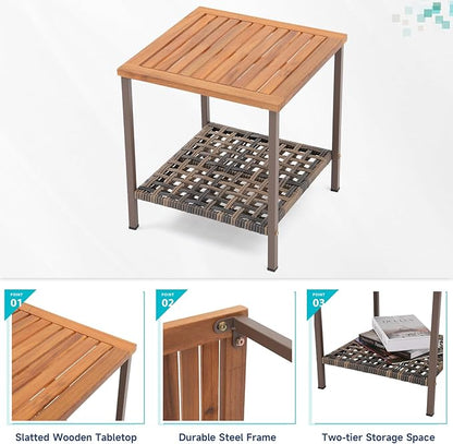 Verano Garden 3 Pieces Rocking Bistro Set, Outdoor Conversation Bistro Chairs and Table Set with Wood Armrest and Soft Cushions, Small Porch Set Balcony Set for Garden, Patio, Yard