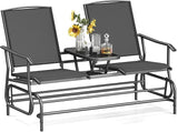 Tangkula 2 Person Swing Glider Chair, Patio Rocking Loveseat w/Center Tempered Glass Table - Photo 1