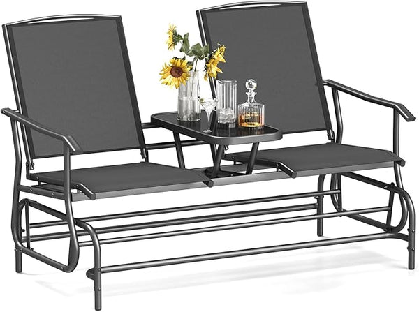 Tangkula 2 Person Swing Glider Chair, Patio Rocking Loveseat w/Center Tempered Glass Table - Photo 1