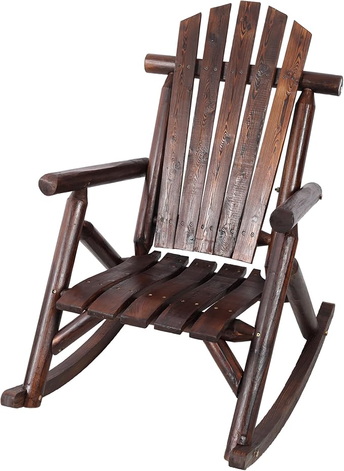 Ergonomic Fir Wood Porch Rocking Chair for Outdoor Relaxation and Garden Lounging with Heavy-Duty Support and Smooth Gliding Motion