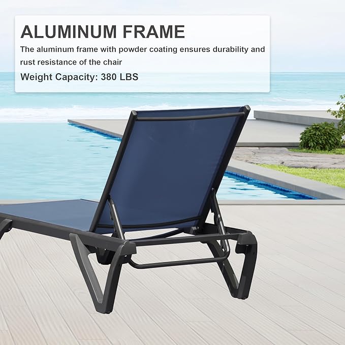 Domi Pool Lounge Chairs Set of 2, Aluminum Chaise Lounge Outdoor with Side Table - Photo 6