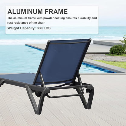 Domi Pool Lounge Chairs Set of 2, Aluminum Chaise Lounge Outdoor with Side Table, Patio Beach Lounge Chair for Outside 5 Position Adjustable & Wheels, Pool Chairs for Poolside Garden