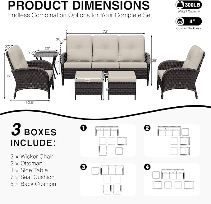 Joyside Wicker Patio Furniture Set, 6 Piece Outdoor Furniture Set with Thickened Cushions, High Back, Deep Seating - Photo 2