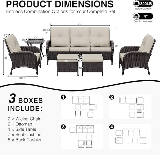 Joyside Wicker Patio Furniture Set, 6 Piece Outdoor Furniture Set with Thickened Cushions, High Back, Deep Seating, Wide Armrest, Rattan Outdoor Chairs for Porch, Deck