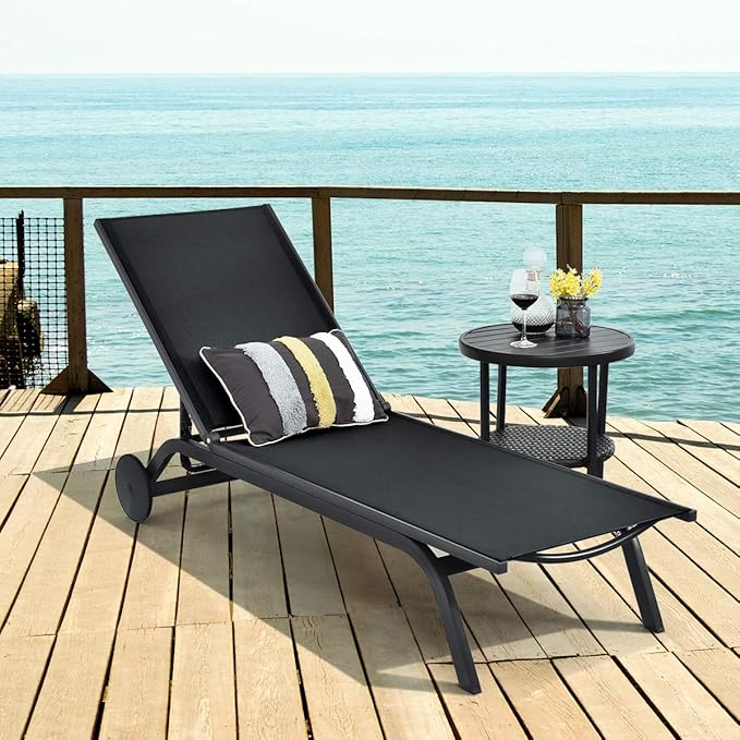 Tangkula Outdoor Aluminum Chaise Lounge, Patio Lounge Recliner Chair w/6 Adjustable Backrest - Photo 2