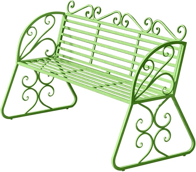 2-Seat Patio Porch Bench 45"，Outdoor Metal Garden Bench，Weather Proof Porch Path Chair，Patio Bench with Backrest and Armrests，Patio Bench for Lawn Path Yard Decor Deck Furniture(Green)