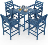 5-Piece Bar Height Outdoor Table and Chairs Set, HDPE Wood Grain Patio Bar Table and Chairs with Heart Cutout Design - Photo 8
