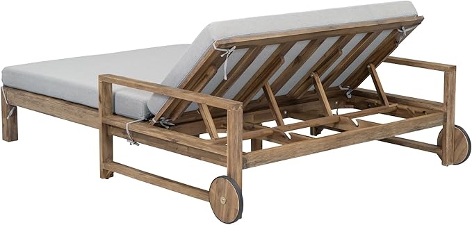 Acacia Wood Outdoor Patio Daybed Sunbed with Movable Wheels - Photo 8