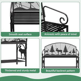 HavenlyYouth Outdoor Bench, Garden Bench with Backrest and Armrests, Patio Bench with Forest Series Pattern - Photo 7