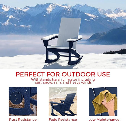Costaelm Outdoor Adirondack Chair, All Weather Resistant Lawn Chairs Balcony Chair and Fire Pit Chairs, Patio Chair Outdoor Porch Rocking Chair High Back HDPE Poly Lumber, Navy Blue