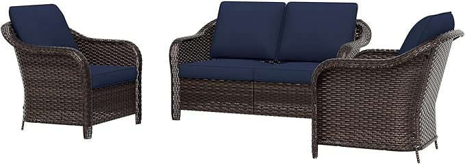 3 Piece Patio Wicker Conversation Set, All-Weather Use Outdoor Wicker Loveseat with 2 PE Rattan Chair, Ideal for Porch - Photo 1
