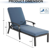 Chaise Lounge Chair Outdoor with Wheels, Cast Aluminum Tanning Chair with Navy/Blue Cushion - Photo 2