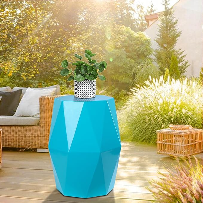 Vipush Outdoor Lace Cut Iron Side Table,Patio Garden Stool Coffee End Table Nightstand for Small Spaces,Living Room,Front Porch,Poolside (Lack Blue)