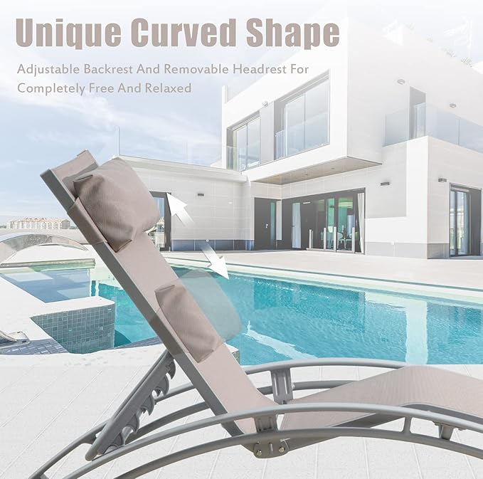 Domi Outdoor Chaise Lounge Set of 3 Patio Recliner Chairs with Adjustable Backrest and Removable Pillow for - Photo 7