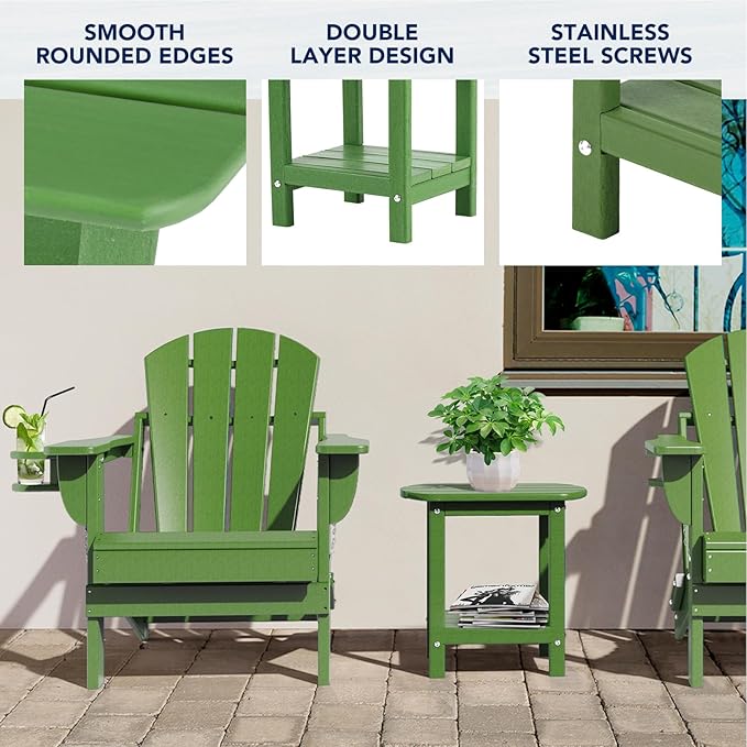 Nalone Adirondack Side Table, 16.5" Outdoor End Table, HDPE Plastic, Small for Patio (Lime) - Photo 4