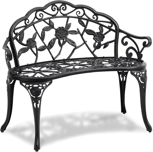 VEVOR 480 lbs Load Capacity, 38.8 inches Metal, Outdoor Backrest and Armrests, Patio Bench for Garden, Park, Yard, Front Porch, Black