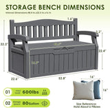 Greesum 80 Gallon Outdoor Storage Bench, Resin Patio Furniture with Armrest, Waterproof and UV-Resistant - Photo 3