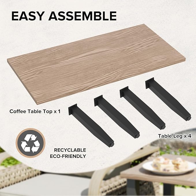 COOS BAY Modern Outdoor Table, Patio Coffee Table with Wood Grain Top, Metal Weather-Resistant Table for Deck, Porch, Balcony, Garden, 47.2" x 23.6" x 16.5", Brown
