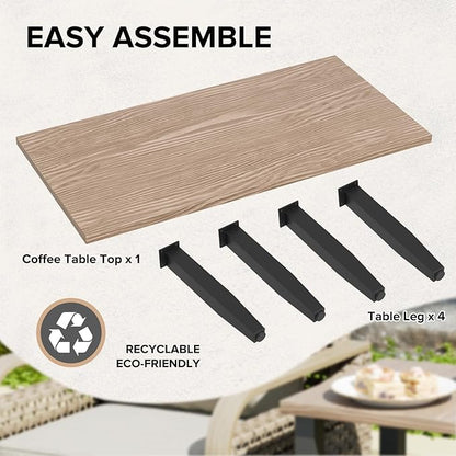 COOS BAY Modern Outdoor Table, Patio Coffee Table with Wood Grain Top, Metal Weather-Resistant Table for Deck, Porch, Balcony, Garden, 47.2" x 23.6" x 16.5", Brown
