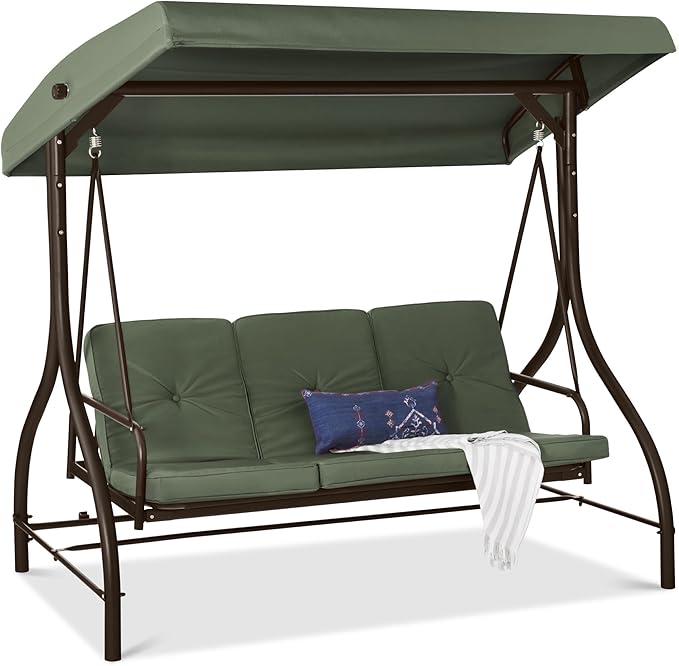Best Choice Products 3-Seat Outdoor Large Converting Canopy Swing Glider, Patio Hammock Lounge Chair for Porch - Photo 1