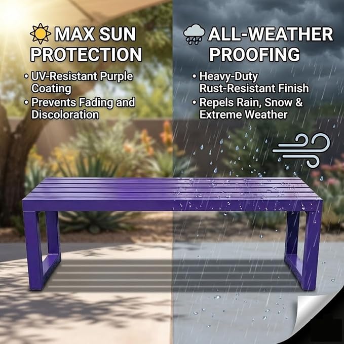 Backless Outdoor Bench, 3.3ft 3.9ft 4.9ft 5.9ft Metal Garden Bench, 880lbs Weatherproof Patio Dining Benches, 2-Person Slatted Seat for Park Porch Yard Deck Lawn(Pink,5.9ft)
