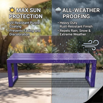 Backless Outdoor Bench, 3.3ft 3.9ft 4.9ft 5.9ft Metal Garden Bench, 880lbs Weatherproof Patio Dining Benches, 2-Person Slatted Seat for Park Porch Yard Deck Lawn(Red,5.9ft)