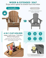 SERWALL Folding Adirondack Chair Set of 2, Outdoor Chairs with 4 in 1 Cup Holder, Wood Texture Adirondack Chairs - Photo 6