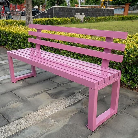 Metal Outdoor Bench with Simple Backrest, Modern Design Garden Bench, Multifunctional Front Porch Furniture, Benchs Seat for Garden, Patio，Park, Plant(Pink,120cm/47.2in)