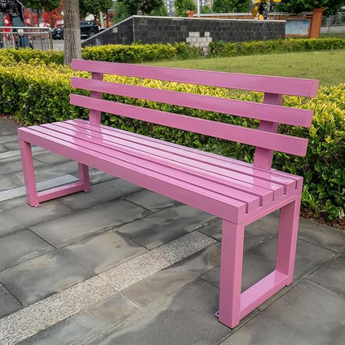 Metal Outdoor Bench with Simple Backrest, Modern Design Garden Bench, Multifunctional Front Porch Furniture, Benchs Seat for Garden, Patio，Park, Plant(Pink,180cm/70.9in)