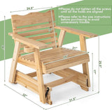 Tangkula Outdoor Fir Wood Glider Chair, Outdoor Swing Chair with Rotatable Hidden Cup Holder and Curved Seat - Photo 3