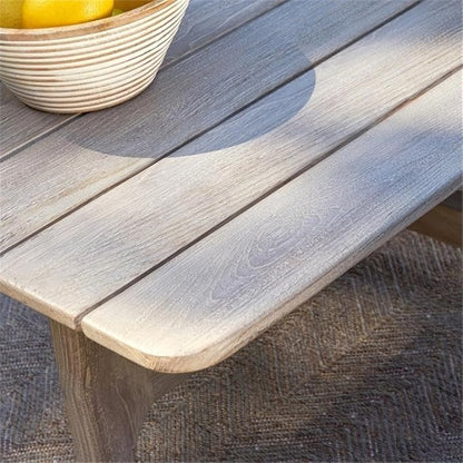 Pemberly Row Rectangle Teak Wood Outdoor Coffee Table, 55" W x 24" D x 17" H, Matte Gray Finish, Hand-Finished with Two-Sided Tapered Legs, Durable Patio and Garden Furniture with Plastic Floor