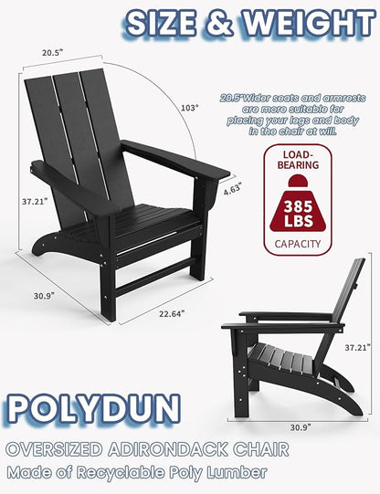 Modern Adirondack Chairs Set of 4, HDPE Plastic Patio Chairs for All Weather, Fire Pit Chair, Outdoor Lawn Chairs for Deck, Porch, Backyard, Garden, Black