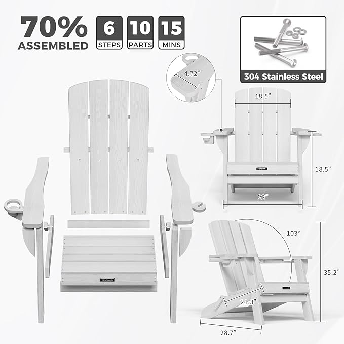 Folding Adirondack Chair Wood Texture 4 Pack, HDPE All-Weather Fire Pit Chairs - Photo 3
