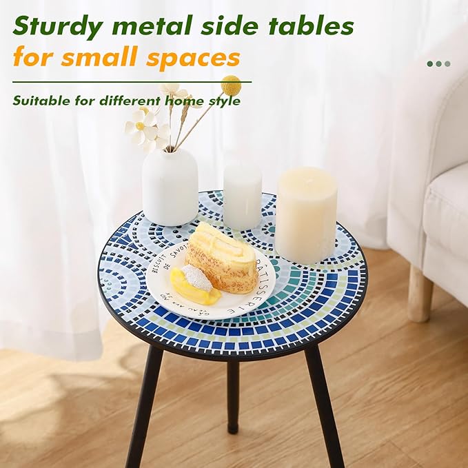 1 Pack Metal Outdoor Side Table Small Outside Round End Table for Patio Modern Accent Garden Corner Table for Small - Photo 4