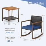 HAPPYGRILL 3 Pieces Rocking Bistro Set, Outdoor PE Wicker Rocking Chair with Coffee Table, Soft Seat Cushions Included - Photo 8