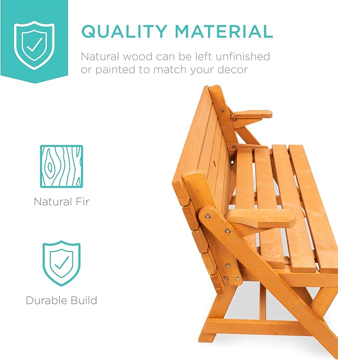 Best Choice Products 2-in-1 Transforming Interchangeable Outdoor Wooden Picnic Table Garden Bench for Backyard, Porch - Photo 3