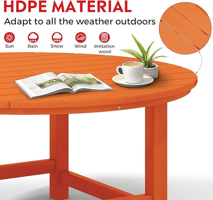 Costaelm Patio Conversation Table, Tatio Accent HDPE Outdoor Weather Resistant, Round Outdoor Porch Balcony Patio Drink Table for Outside, Pool, Backyard, Orange