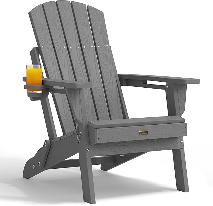 Adirondack Chair Outdoor Patio Backyard: Plastic HDPE Material with Folding - Weatherproof and UV Resistant - Ergonomic Design is Very Suitable for Family Members to Relax and Rest