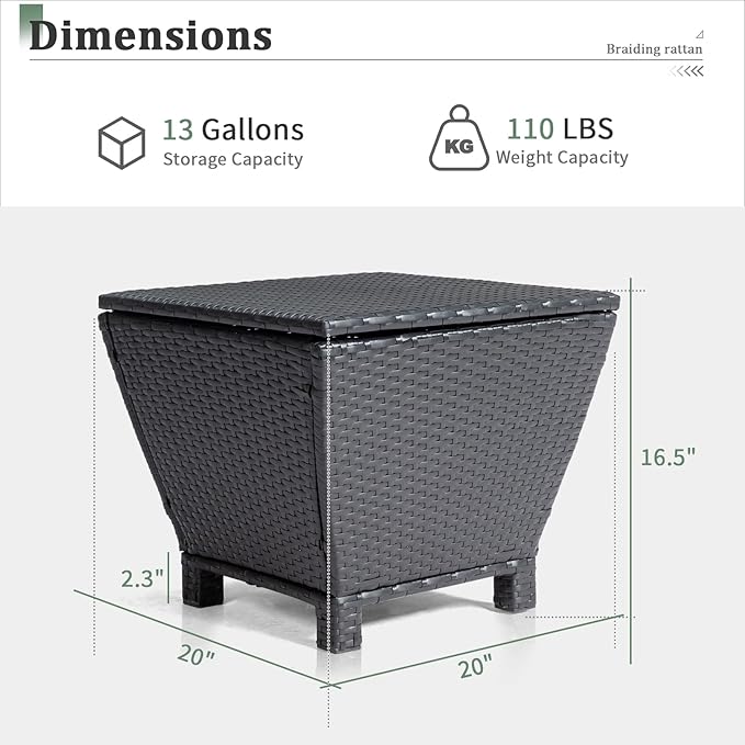 Outdoor PE Wicker Side Table with Storage – 13 Gallon Patio Storage Bin, All-Weather Rattan Coffee Table for Garden - Photo 3