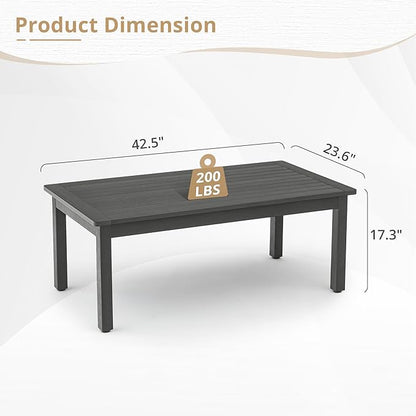 LUE BONA Outdoor Coffee Table, HDPS Patio Coffee Tables for Outside Rectangle, Adjustable Levelling Feet/Weather Resistant, Patio Table for Deck, Pool, Balcony, Indoor or Outdoor Use, Dark Gray