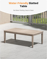 Never-Rust Aluminum Outdoor Coffee Table, All-Weather Patio Coffee Table with Faux Wood Grain Finish Frame, Rectangle - Photo 6